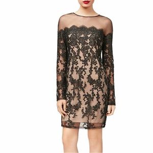 BETSEY JOHNSON ILLUSIONS LACE BLACK/NUDE  SHEATH DRESS size 6